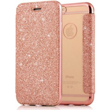 Apple iPhone 5 / 5s / SE Flip Case - Roze - Glitter - PU leer - Soft TPU - Folio