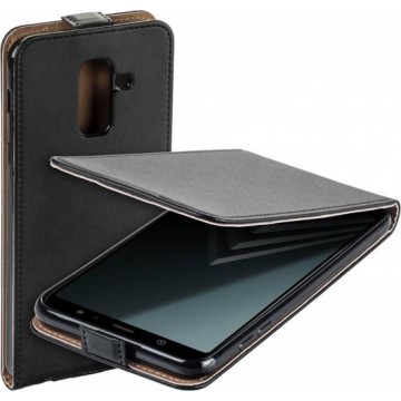 MP case Eco Lederen Samsung Galaxy A6+ Plus 2018 flip case zwart hoesje