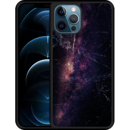 iPhone 12 Pro Max Hardcase hoesje Black Space Marble