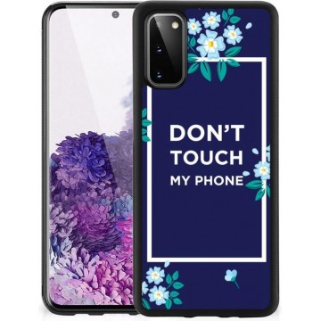 Leuk TPU Back Case Samsung Galaxy S20 Telefoon Hoesje met Zwarte rand Flowers Blue Don't Touch My Phone