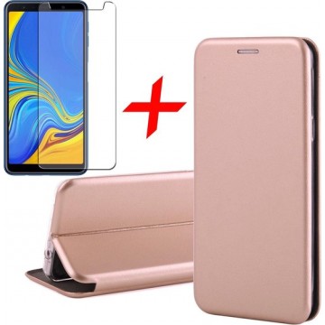 Samsung Galaxy A7 (2018) Hoesje TPU Wallet Book Case met Pasjeshouder Roségoud + Screenprotector Gehard Glas - Cover van iCall