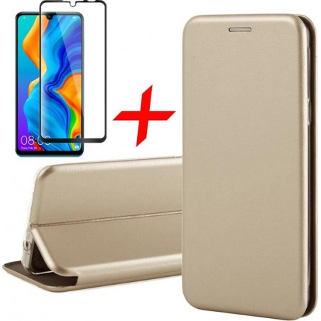 Huawei P30 Lite Hoesje + Screenprotector Full Screen - Book Case Flip Wallet - iCall - Goud