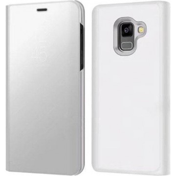 Clear View Stand Cover voor de Samsung Galaxy A8 Plus (2018) – Zilver