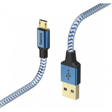 Hama Reflecterende Micro-USB naar USB Kabel - 1,5 Meter - Blauw