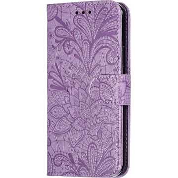Mobigear Lace Bloem Leather Wallet Hoesje Paars Apple iPhone 11 Pro