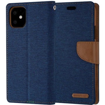 Apple iPhone 12 Mini Denim Bookcase - Blauw - Spijkerstof - Portemonnee hoesje
