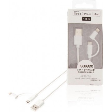 Sweex Lightning en Micro USB naar USB combi-kabel - wit - 1 meter