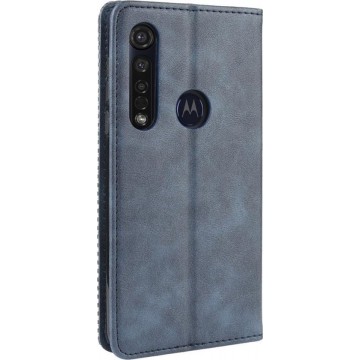 Mobigear Magnetic Retro Luxe Wallet Hoesje Blauw Motorola Moto G8 Plus