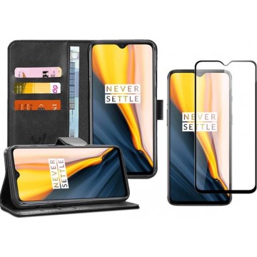 OnePlus 7 Hoesje + Screenprotector Full Screen - Portemonnee Hoesje Book Case - iCall - Zwart