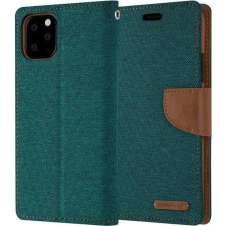 Apple iPhone 12 Pro Denim Bookcase - Groen - Spijkerstof - Portemonnee hoesje