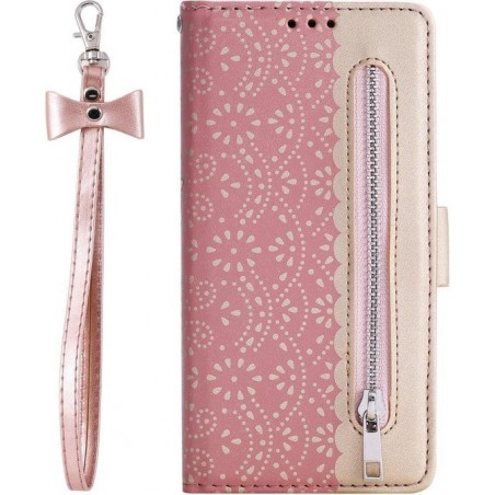 Portemonnee goud roze wallet book-case rits hoesje Samsung Galaxy S20