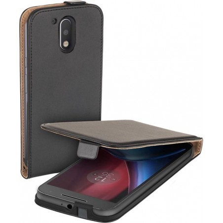 MP Case zwart eco lederen flip case voor Motorola Moto G4  G4 PLUS flip cover