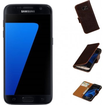 MP Case mocca leder look hoesje voor Samsung Galaxy S7 Booktype - Telefoonhoesje - smartphonehoesje - beschermhoes.