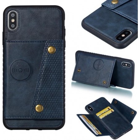 iPhone  XR  hoes wallet case blauw met pashouder telefoonhoes