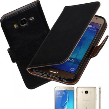 PullUp zwart leder look hoesje voor Samsung Galaxy J5 2016 Booktype - Telefoonhoesje - smartphonehoesje - beschermhoes.