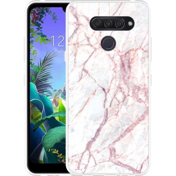 LG Q60 Hoesje White Pink Marble