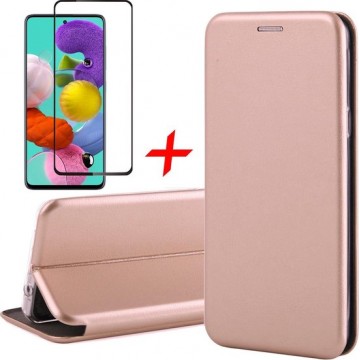Samsung A51 Hoesje en Samsung A51 Screenprotector - Samsung Galaxy A51 Hoesje Book Case Wallet + Screenprotector Full - Roségoud