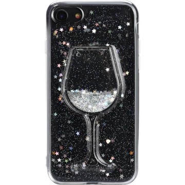 GadgetBay Doorzichtig Glitter Wijnglas Hoesje iPhone 7 8 SE 2020