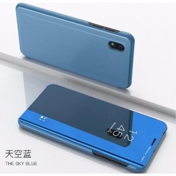 Clear View Spiegel Stand Cover + PET Screenprotector voor de Huawei Y5 (2019) _ Blauw