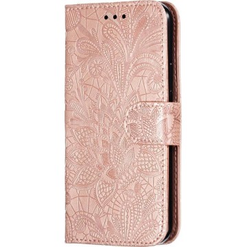 Mobigear Lace Bloem Leather Wallet Hoesje Rose Goud Apple iPhone 11 Pro Max
