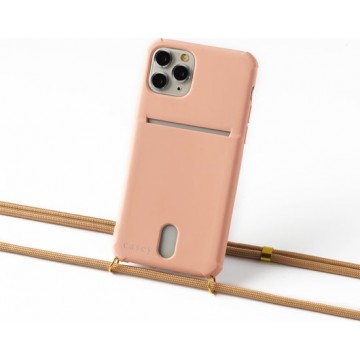 Samsung S9 plus silicone hoesje roze met koord salmon en ruimte voor pasje
