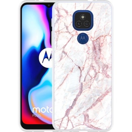 Motorola Moto E7 Plus Hoesje White Pink Marble