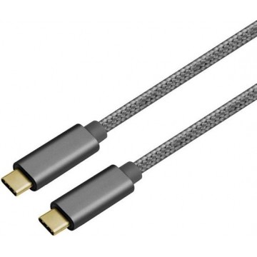 NÖRDIC USBC-N1018, stoffen USB-C naar USB-C kabel, USB 3.1 Gen2 100W 5A PD, 1.5 meter, Space Grey
