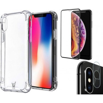 iPhone XS Max Hoesje - Transparant Shock Proof Siliconen Case + Screenprotector Full + Camera Protector