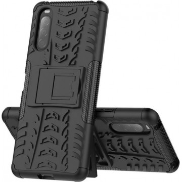 Voor Sony Xperia 10 Ⅱ Tire Texture Shockproof TPU + PC beschermhoes met houder (zwart)