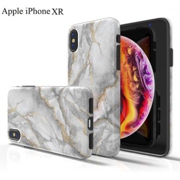 Apple iPhone XR Marmer Design Back Cover Hoesje - Grijs & Goud