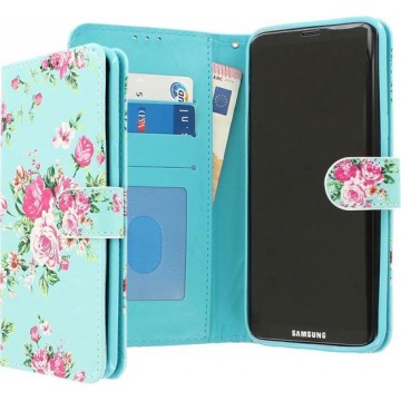 Samsung Galaxy S8+ Bookcase hoesje - CaseBoutique - Bloemen Lichtblauw - Kunstleer
