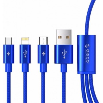 Orico USB-C, Lightning en Micro-USB laadkabel 3A - 1.2M - Blauw