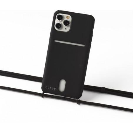 Apple iPhone X / XS silicone hoesje zwart met koord black en ruimte voor pasje