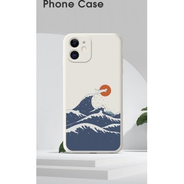 Iphone 11 Hoesjes Siliconen Hoes Case - Surfing cat  - wit