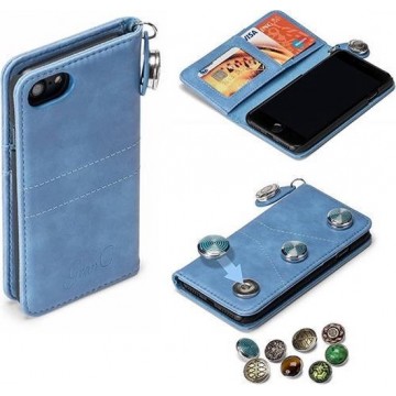 GranC - drukknopen wallet hoes - iPhone 7 / 8 / SE (2020) - Lichtblauw