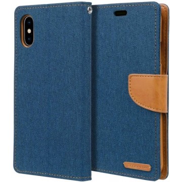 Apple iPhone XR Denim Bookcase - Blauw - Spijkerstof - Portemonnee hoesje - Pasjeshouder
