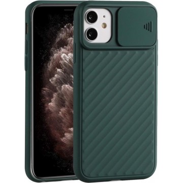Voor iPhone 11 Pro Sliding Camera Cover Design Twill Anti-Slip TPU Case (Groen)