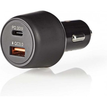 Nedis autolader met 1 USB-C PD en 1 USB-A Quick Charge 3.0 poort - 48W / zwart