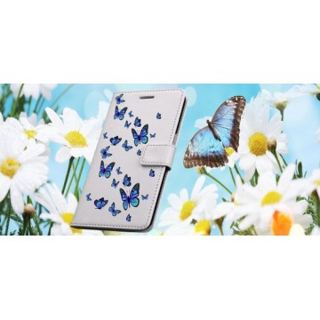 Apple Iphone 6 / 6S Wit bookcase hoesje met blauwe vlinders