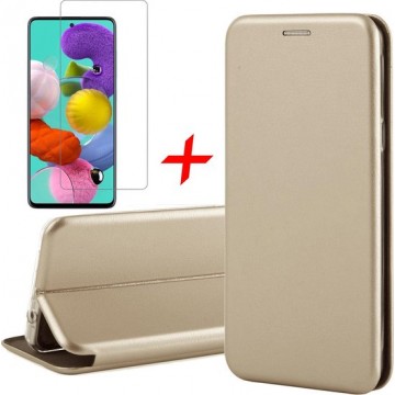 Samsung A51 Hoesje en Samsung A51 Screenprotector - Samsung Galaxy A51 Hoesje Book Case Wallet + Screenprotector - Goud
