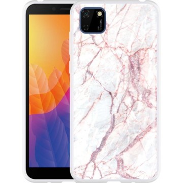 Huawei Y5p Hoesje White Pink Marble