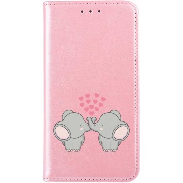 Apple Iphone XR bookcase hoesje roze/goud olifantjes