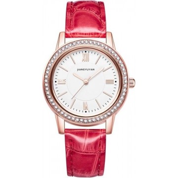 Let op type!! 1665JIAYUYAN Fashion  Women Quartz Wrist Watch with PU Leather band and alloy watch case (Red)