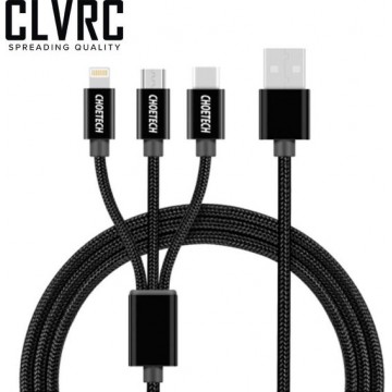 3-in-1 Oplaadkabel Choetech - USB-C/Micro USB/Lightning - iPhone/Samsung - 1 Meter - Zwart - CLVRC