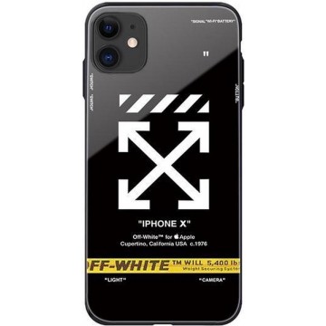 iPhone 11 Case Cover - Bescherm hoes - Off-White - Zwart met gele band - Geschikt voor Apple iPhone 11