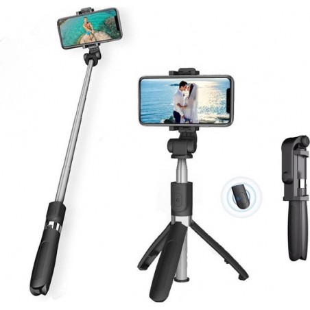 3in1 Selfie Stick met Bluetooth Afstandsbediening - Selfie Stick Tripod - Selfiestick Universeel - FLOKOO
