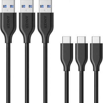 Anker Powerline USB 3.0 naar USB C Kabel 0.9m - 3 pack - Zwart