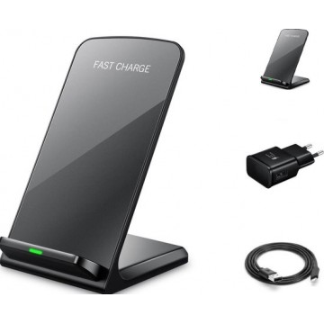 Draadloze oplader - Complete set  - Wireless Charger QI -Zwart - Inclusief wall charger & kabel & clips