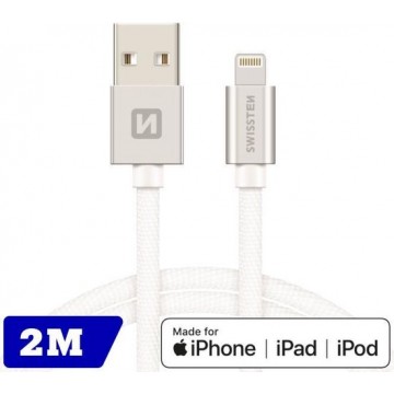 Swissten Lightning naar USB kabel voor iPhone/iPad - Apple Gecertificeerd - 2M - Zilver