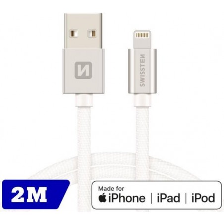 Swissten Lightning naar USB kabel voor iPhone/iPad - Apple Gecertificeerd - 2M - Zilver